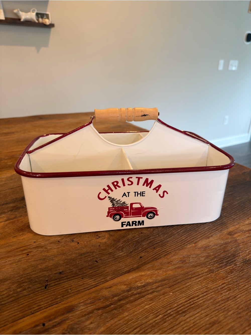 Christmas at the Farm White and Red Metal Caddy